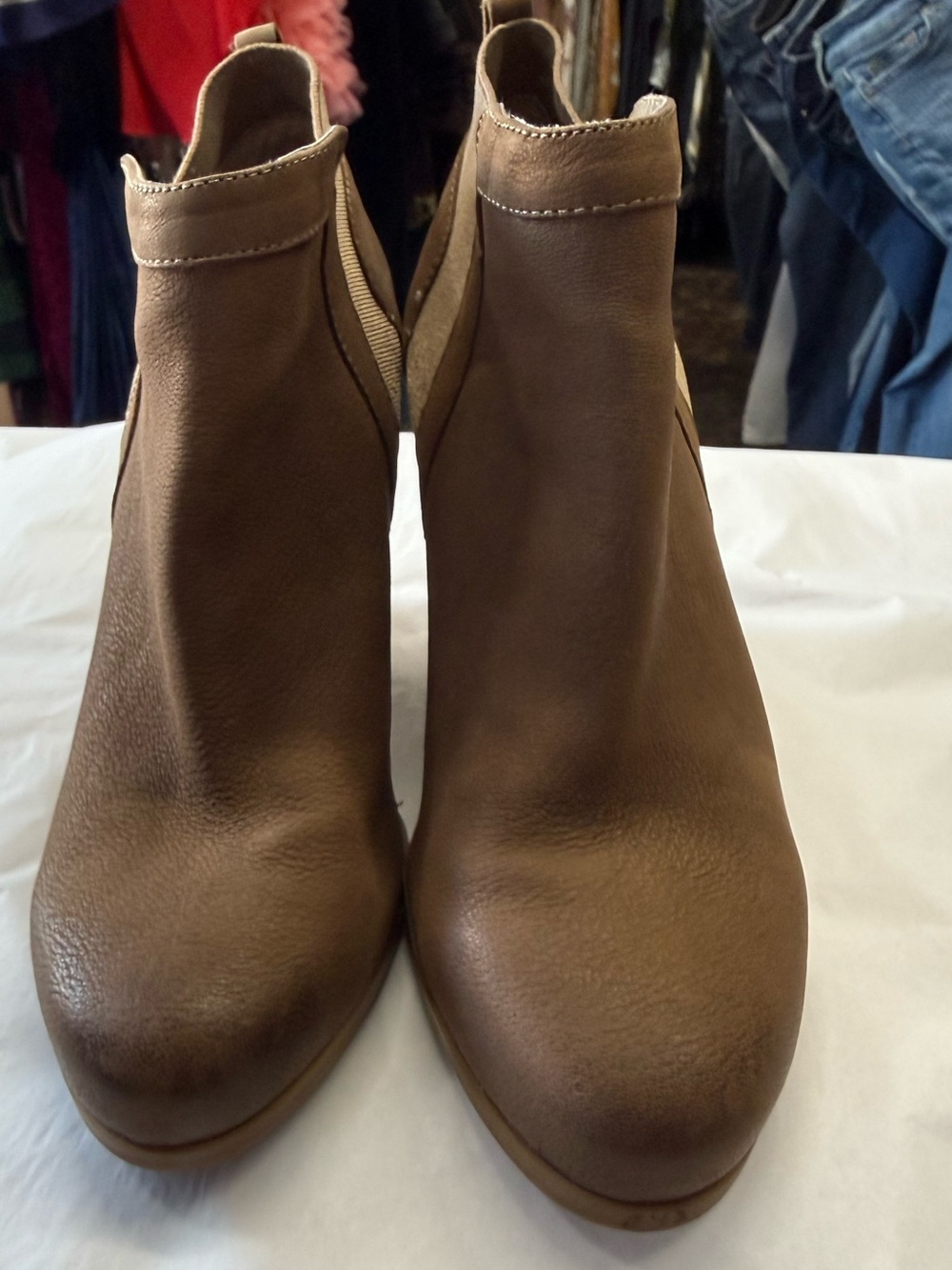 Crown Vintage Carly Brown Leather Chelsea Wedge Ankle Boots Size 7.5